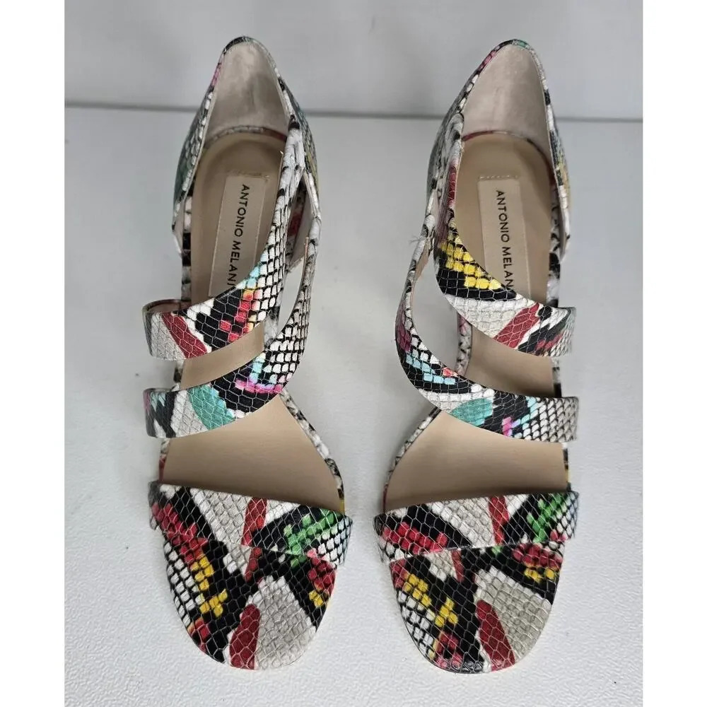 Antonio Melani Verene Snakeskin Sandals Multicolor Strappy Heels 7M Shoes - Picture 2 of 9